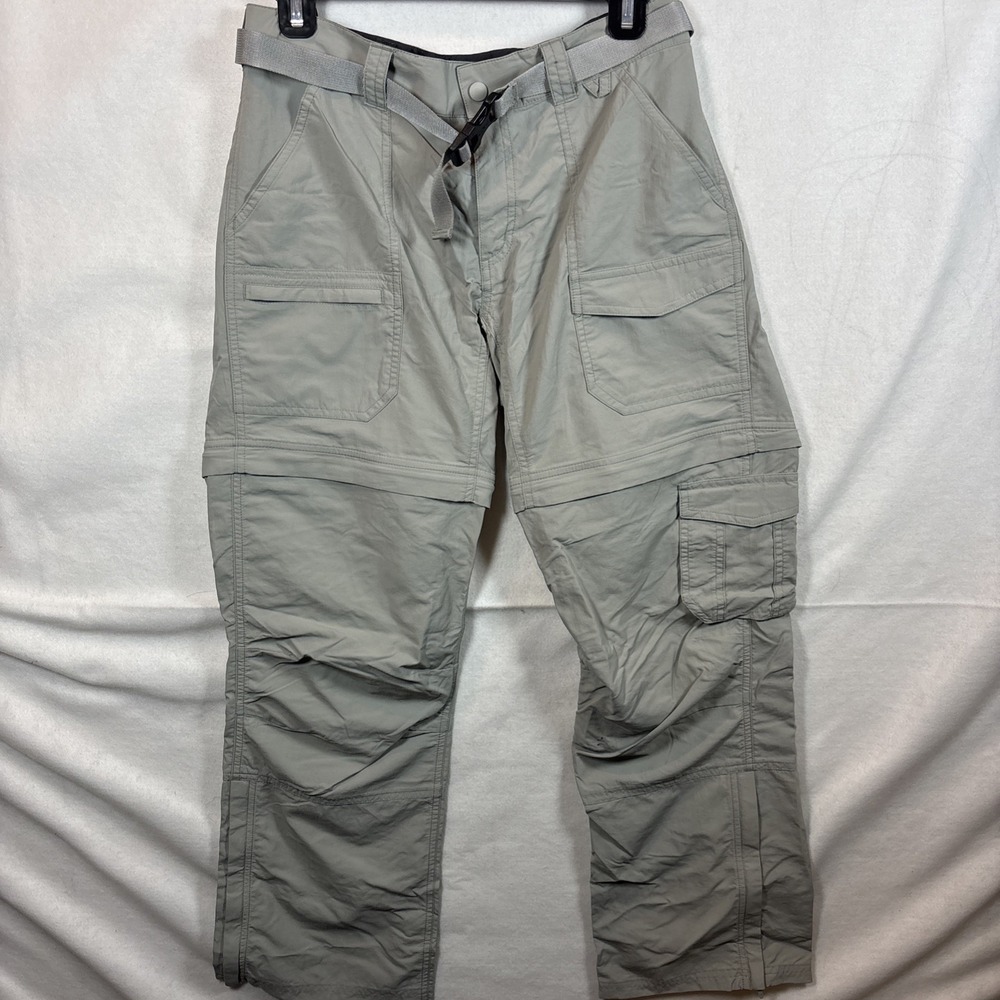 Mens Convertible Zip Off Cargo Pants Gray Belted Outdoor Hiking Adventure
